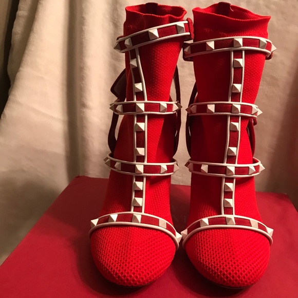 Valentino Garavani Shoes - Valentino Rockstud Bodytech Red White Ankle Boots